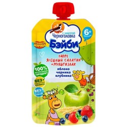 Пюре, Черноголовка 110 г Бэйби с 6 мес ягодный салатик + мультизлак